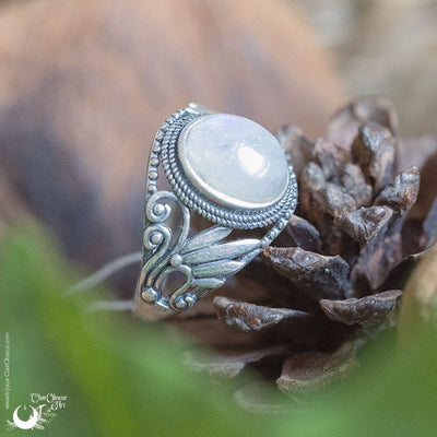 Bague "Swan" Pierre de Lune arc - en - ciel ajustable, en Argent 925 - Illustrations & Bijoux fantaisie ClairObscur Art