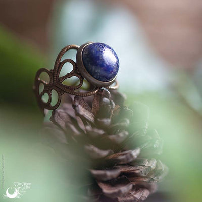 Bague elfique "Elwing" Lapis lazuli - Ajustable - Illustrations & Bijoux fantaisie ClairObscur Art