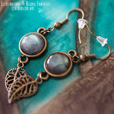 Boucles d'Oreilles Fantaisie Labradorite personnalisable - Illustrations & Bijoux fantaisie ClairObscur Art