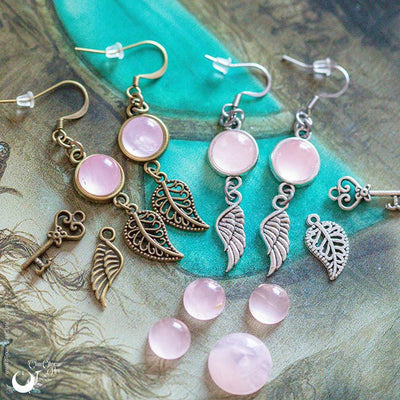 Boucles d'Oreilles Fantaisie Quartz rose - Illustrations & Bijoux fantaisie ClairObscur Art