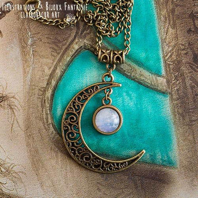 Collier "Luna" Pierre de Lune Arc-en-ciel - Illustrations & Bijoux fantaisie ClairObscur Art