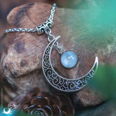 Collier "Luna" Pierre de Lune Arc-en-ciel, taille de la chaine au choix - Illustrations & Bijoux fantaisie ClairObscur Art