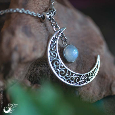 Collier "Luna" Pierre de Lune Arc-en-ciel, taille de la chaine au choix - Illustrations & Bijoux fantaisie ClairObscur Art