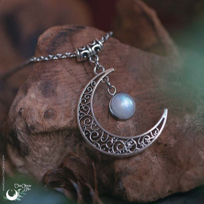 Collier "Luna" Pierre de Lune Arc-en-ciel, taille de la chaine au choix - Illustrations & Bijoux fantaisie ClairObscur Art